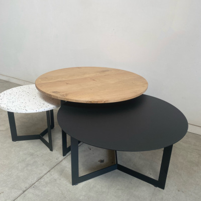 Table basse gigogne en bois acier terrazzo